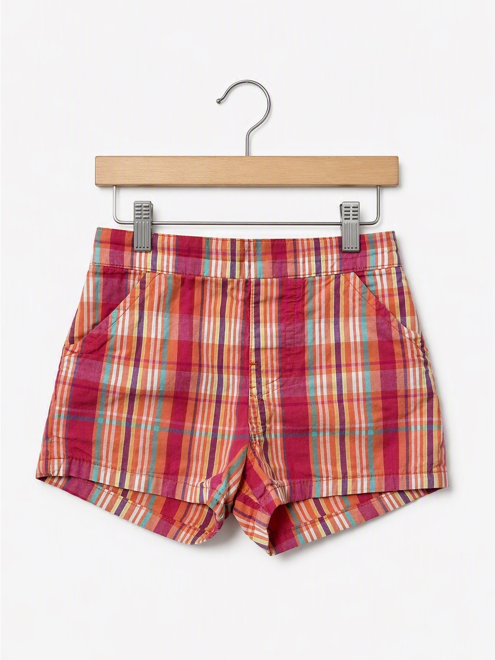 5/15$ Y2K Garanimals 100% Cotton Magenta Pink Orange Madras Plaid Shorts 24M